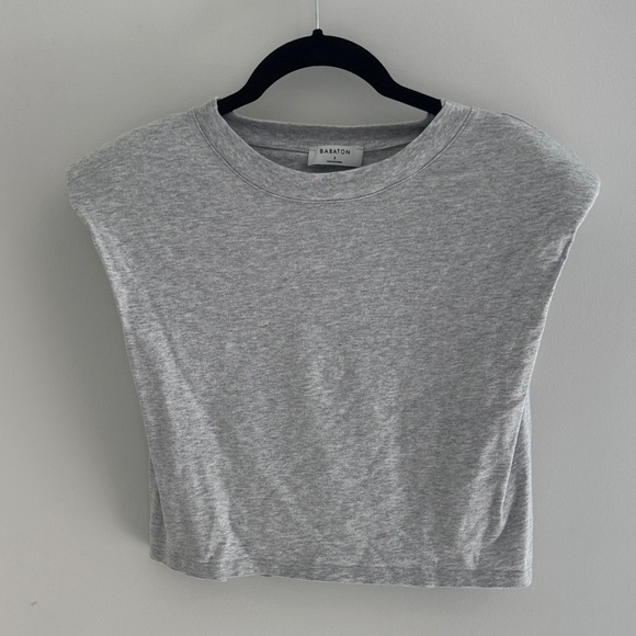 Babaton Tops - Babaton Grey Shoulder Pad Cap-Sleeve Crop Tee